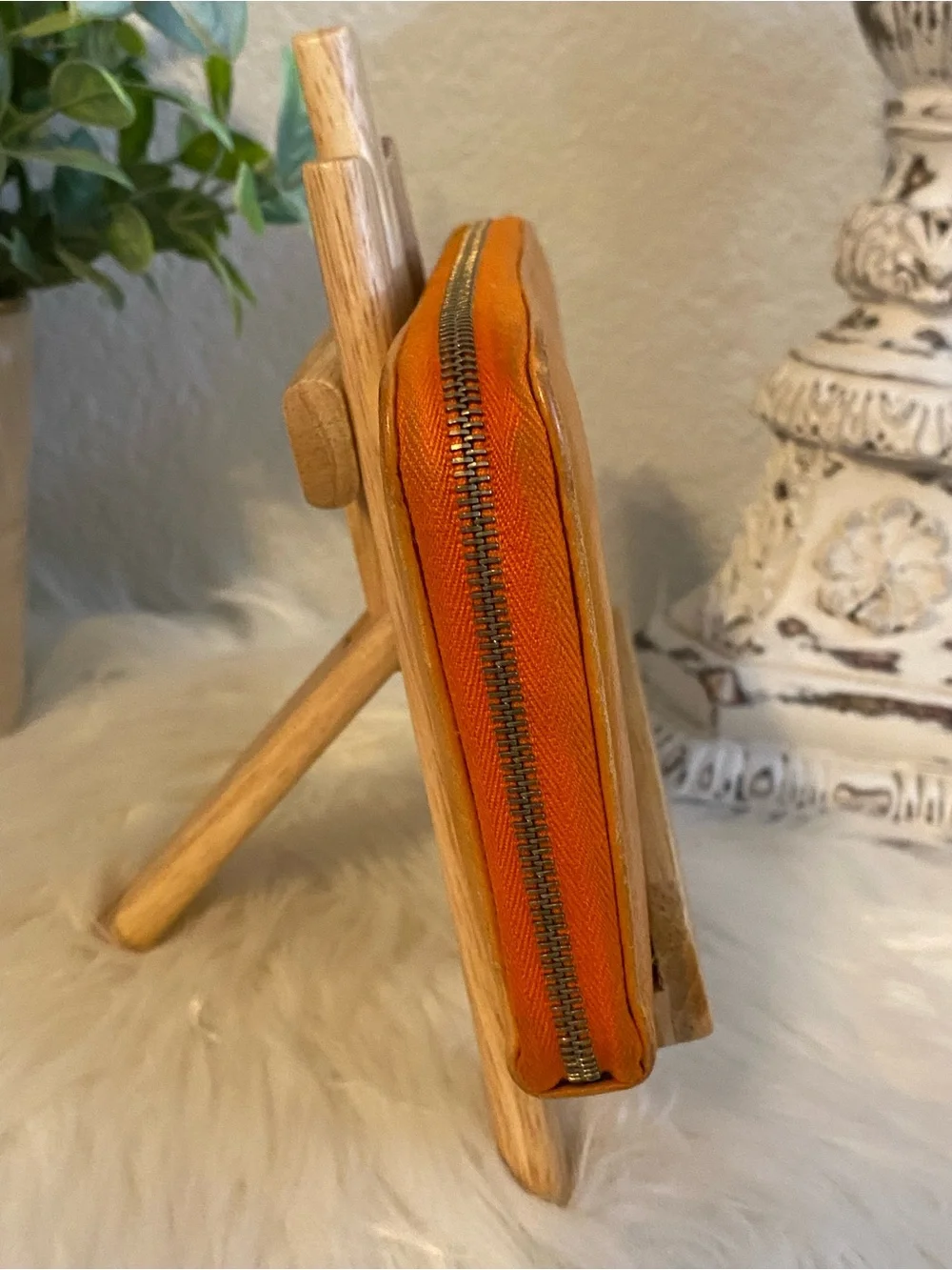 Celine Paris Orange Leather Zip Wallet